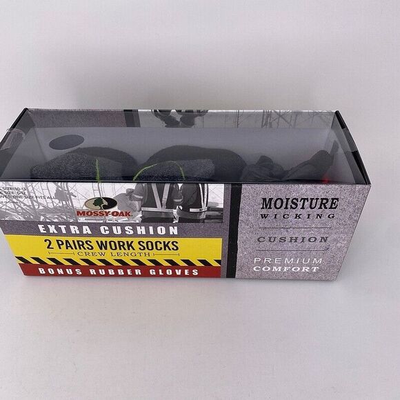 NEW MOSSY OAK Men Work Socks Sz 10-13 Crew 2 Pair Extra Cushion +‎ Rubber Gloves - Picture 1 of 4
